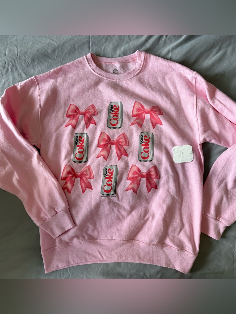 Altar'd State Pink Graphic Crewneck Sweatshirt with Soda Can & Bow Print